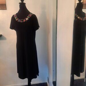 Dress, Black Beaded embroidery around neckline